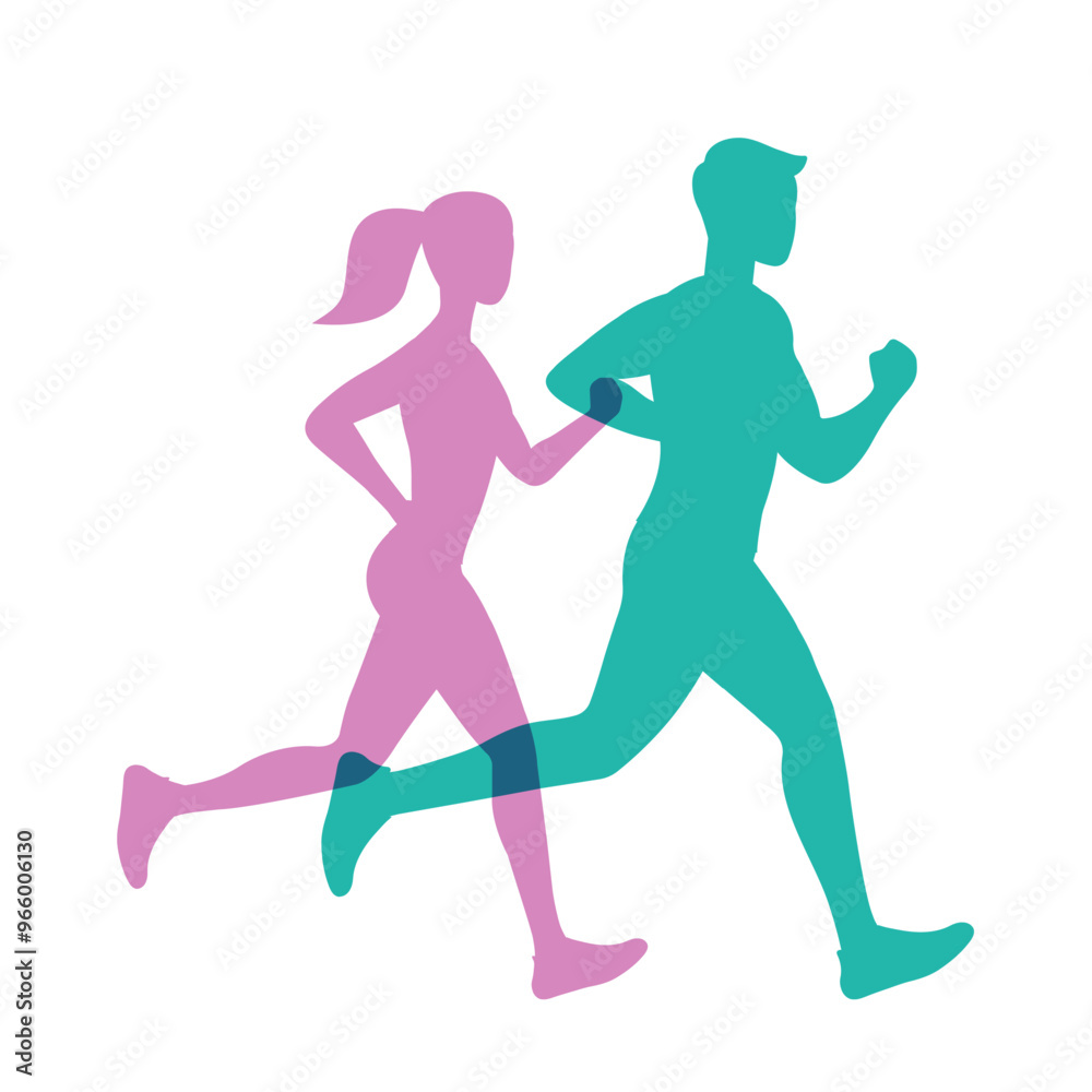 Vector shadow running man and woman illustration. Flat design. Vector shadow running man and woman illustration. Flat design.