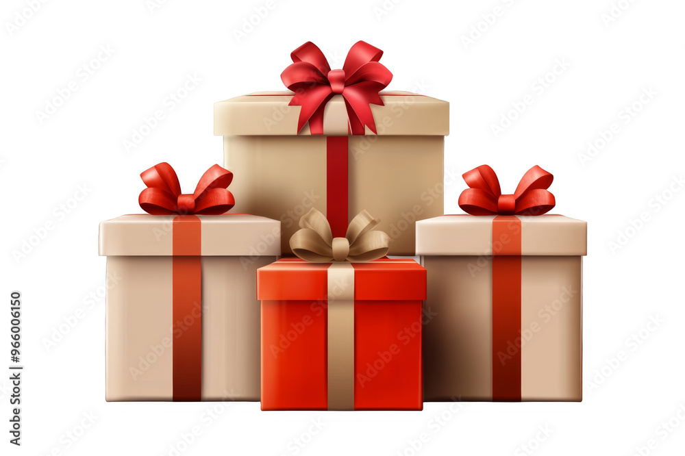 Fototapeta premium Four gift boxes decorated with ribbons and bows on a transparent background