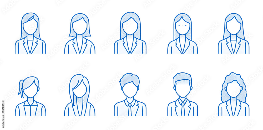 Avatar people silhouette blue line art icon collection isolated on white background Avatar people silhouette blue line art icon collection isolated on white background
