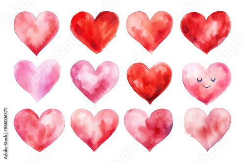 Heart watercolor png element set, transparent background