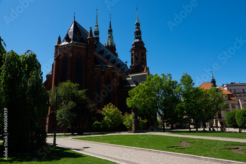 View of Cathedral on square in old city Legnica Poland