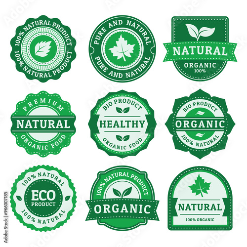 Natural product badge vector set