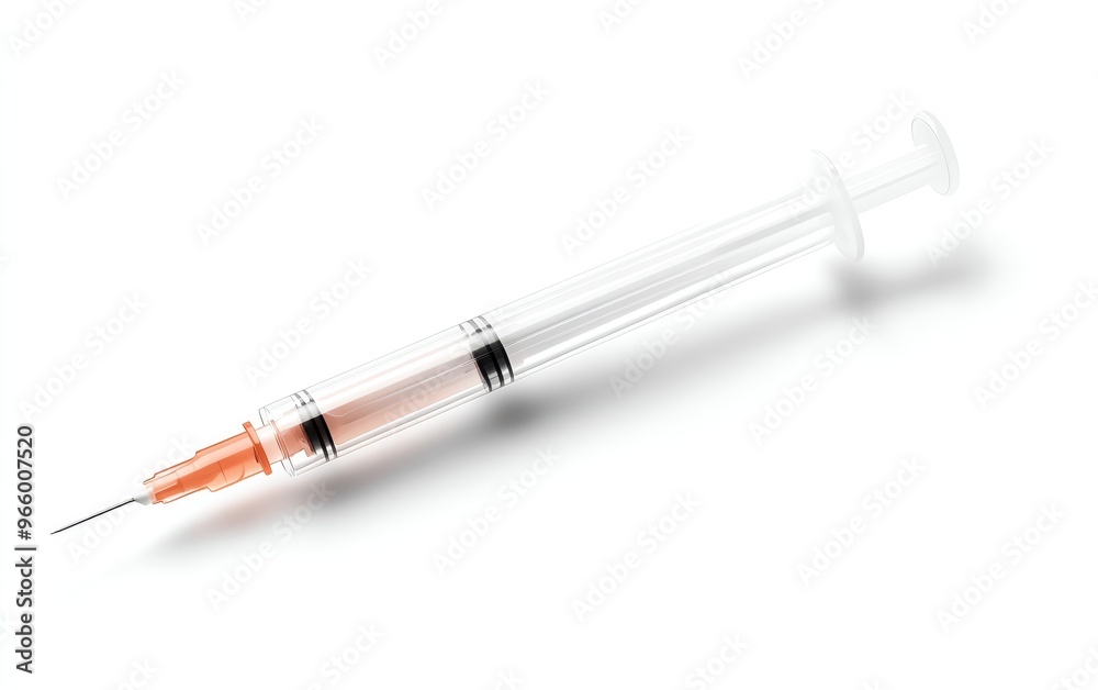 Close-up of a medical syringe, featuring a clear barrel and an orange needle, ideal for healthcare or pharmaceutical imagery. Close-up of a medical syringe, featuring a clear barrel and an orange needle, ideal for healthcare or pharmaceutical imagery.