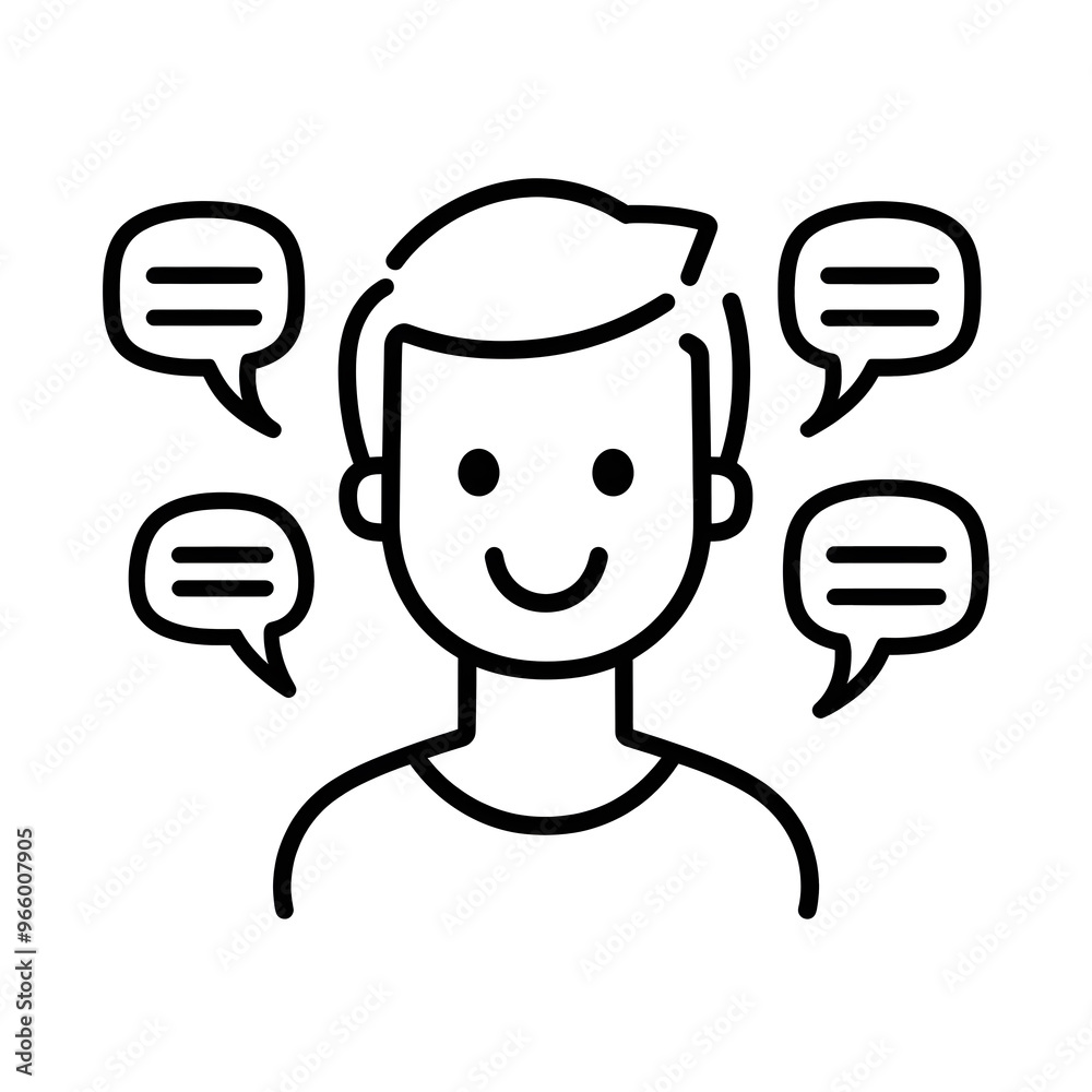 Talking, speaking simple line drawing black icon isolated on white background Talking, speaking simple line drawing black icon isolated on white background
