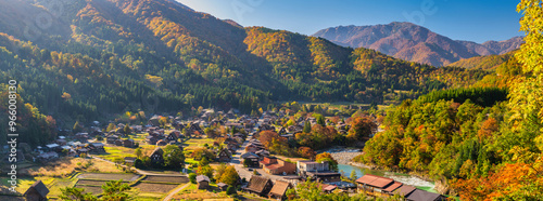Shirakawago village Gifu Japan panorama, Historical Japanese traditional Gass...