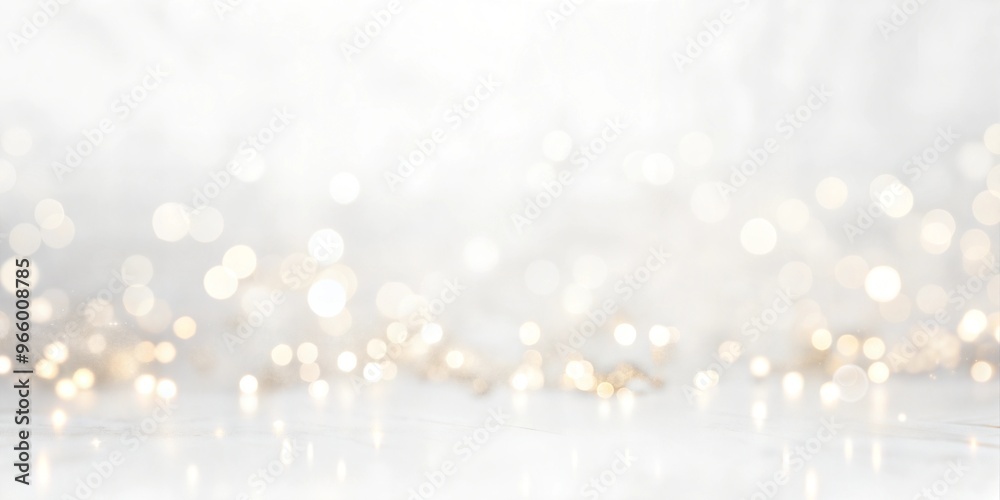 Elegant white bokeh background with soft golden lights
