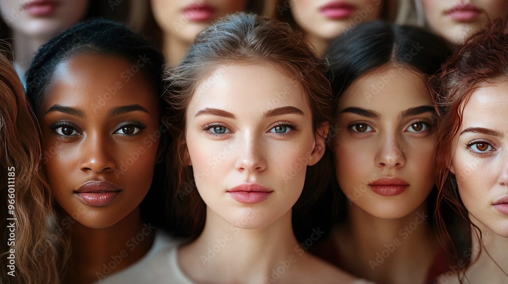 A diverse group of women with various expressions, ideal for creating a unique social media profile image. A diverse group of women with various expressions, ideal for creating a unique social media profile image.