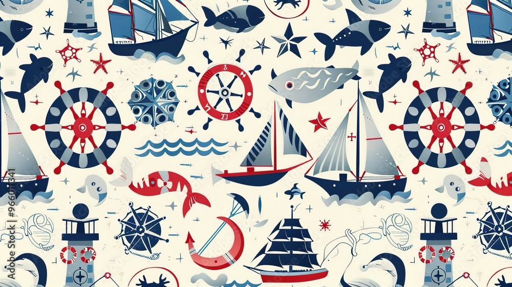Fototapeta premium nautical pattern seamless wallpaper