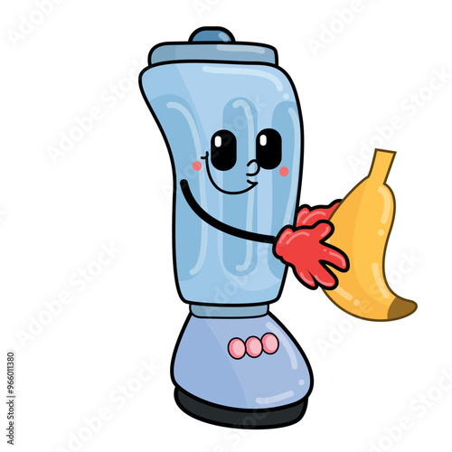 fruit juice blender with holding banana fruit, fruit juice vector illustration