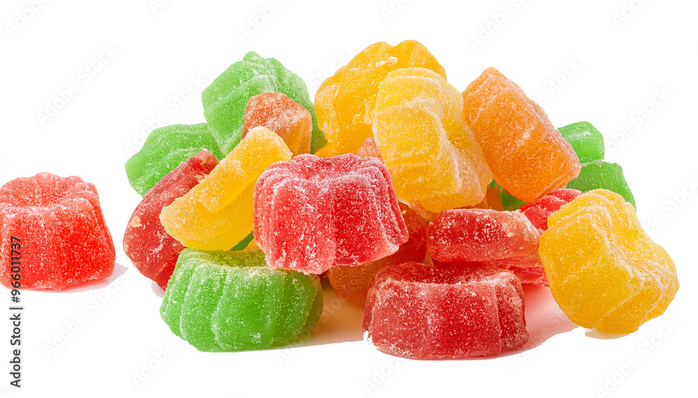 Falling candied fruit, multicolored pineapple, isolated on white background, full depth of field
Falling candied fruit, multicolored pineapple, isolated on white background, full depth of field
