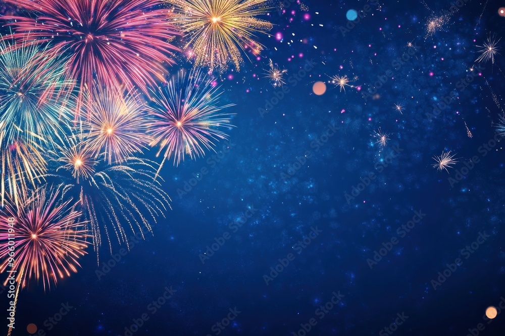 Festive Fireworks Display Against a Blue Night Sky Festive Fireworks Display Against a Blue Night Sky