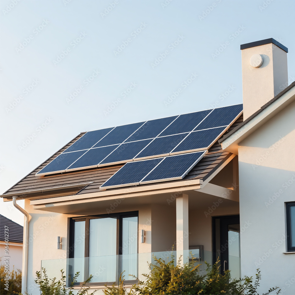 Fototapeta premium A high-resolution shot of solar panels installed on a modern house