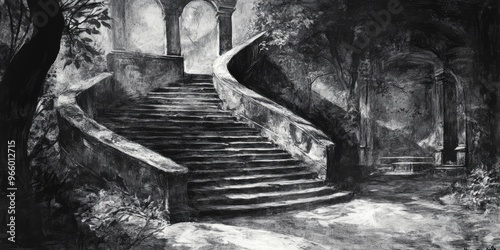 Wallpaper Mural A Winding Staircase Leading Upwards in a Dark Forest Torontodigital.ca