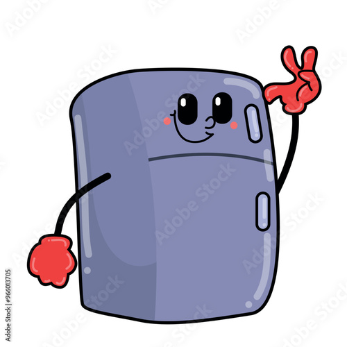 Cheerful Animated Fridge with Happy Smile and dancing