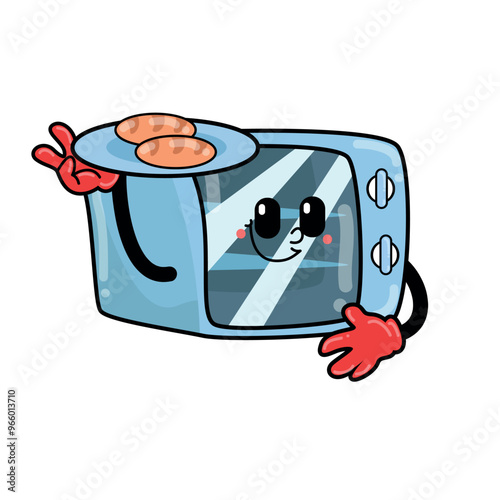 Cartoon oven design illustration happy to carry cookies