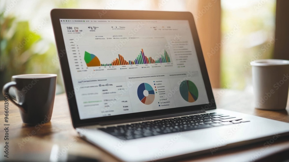 Modern laptop screen displaying vibrant website analytics