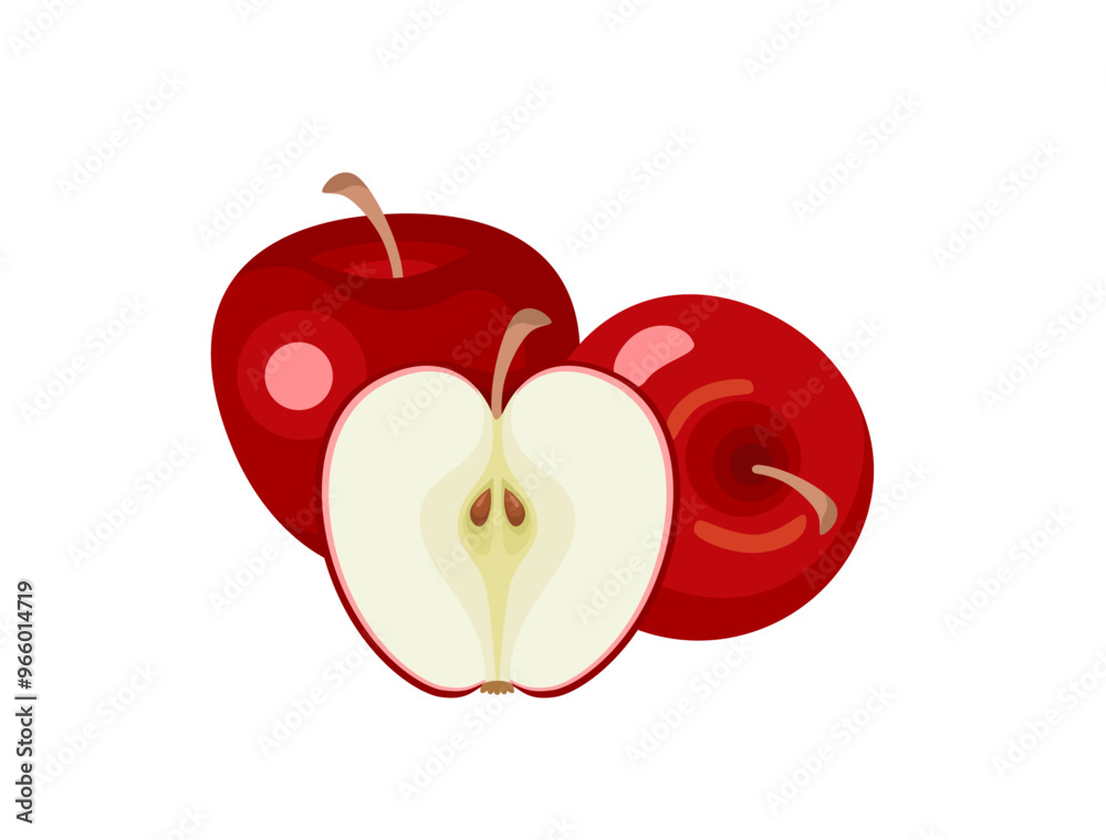 Fototapeta premium Red apples isolated on white background. Vector cartoon flat illustration. Fresh fruits icon. 