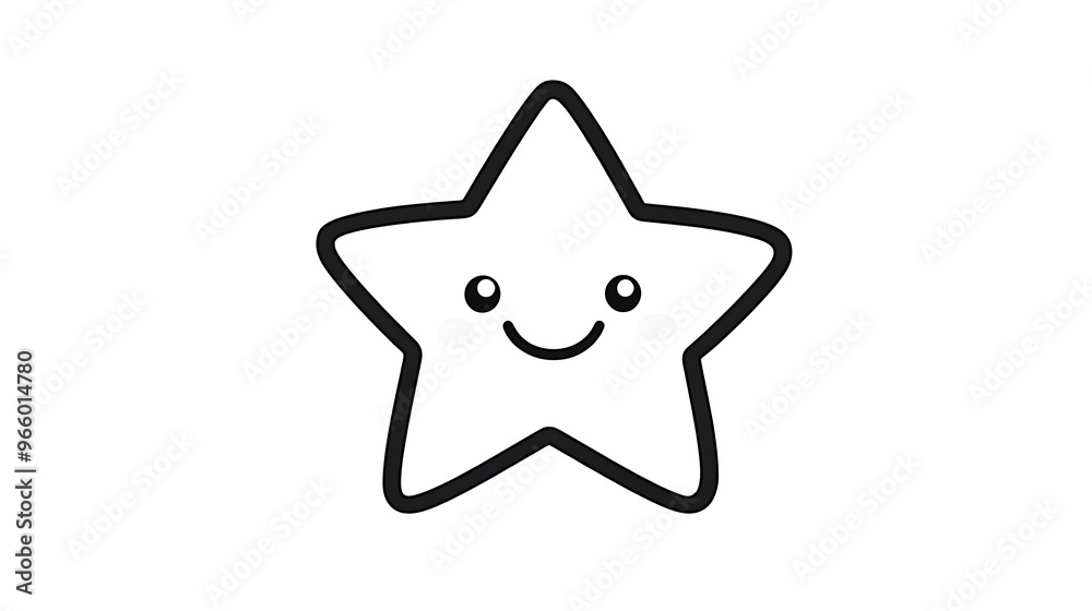 Cheerful Star Simple Line Drawing Logo on White Background in Cute Cartoon Style Cheerful Star Simple Line Drawing Logo on White Background in Cute Cartoon Style