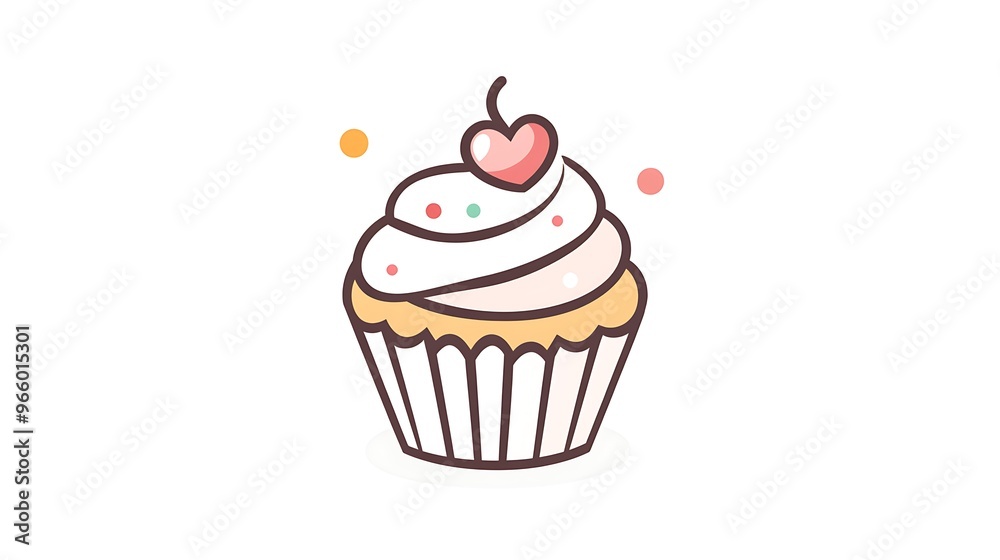 Minimalist Cupcake Logo in Cute Cartoon Style on White Background Minimalist Cupcake Logo in Cute Cartoon Style on White Background
