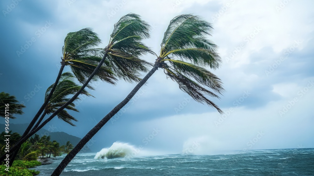 Palm Trees Bending in the Wind during a Storm