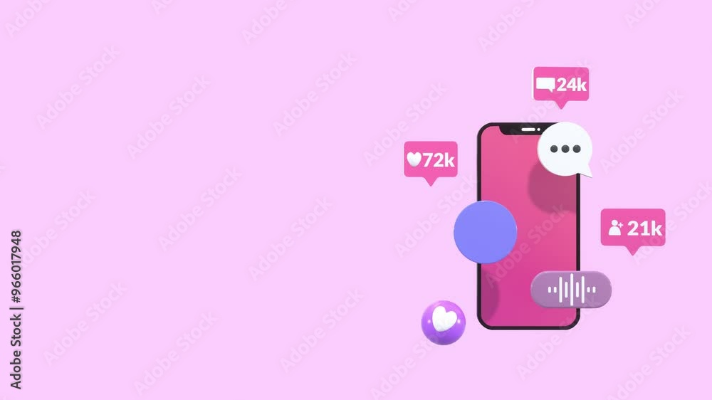 Animated Online Social Media Communication Concept With Copy Space. Social Networking, Social Media Marketing, Social Media Management Concepts. Suitable For Explainer Video, Business, Advertisement.