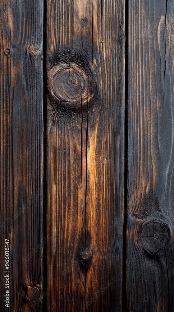 Close-up of Dark Wooden Planks with Knots and Grain