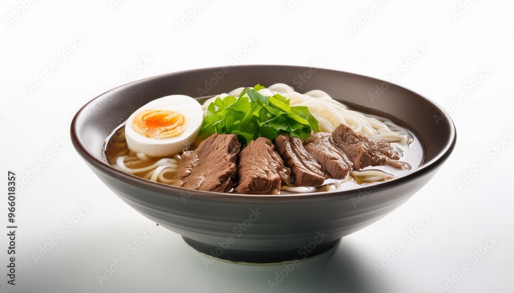 Chinese Food, Beef Noodle Soup on white background isolated.