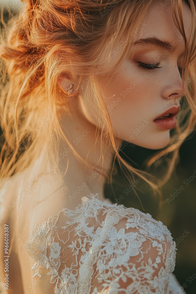 Elegant Bride in Lace Gown Under Soft Natural Light Elegant Bride in Lace Gown Under Soft Natural Light