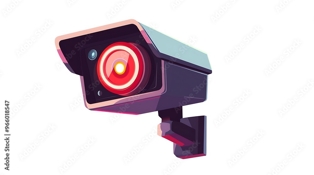 Cartoon Security Camera with Red Light in Flat Design Style on White Background Cartoon Security Camera with Red Light in Flat Design Style on White Background