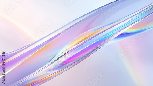 Close-up of white curved glass with holographic rainbow lines on a light background.
