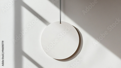 A blank white circular hanging sign with rounded