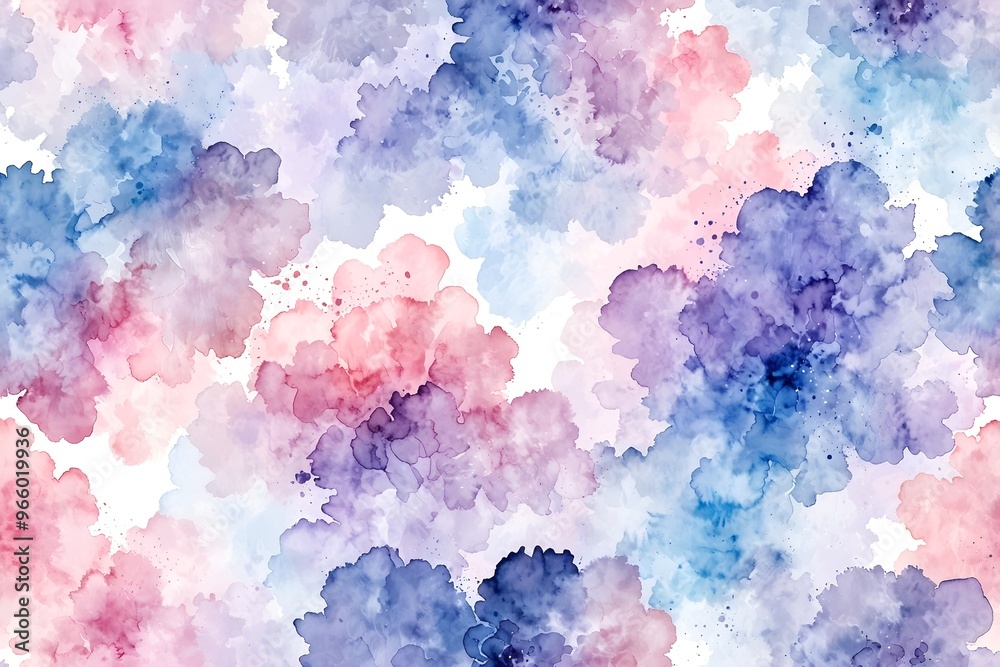 Fototapeta premium A vibrant watercolor composition filled with soft clouds of pink, blue, and purple, creating a dreamy and artistic atmosphere perfect for backgrounds.