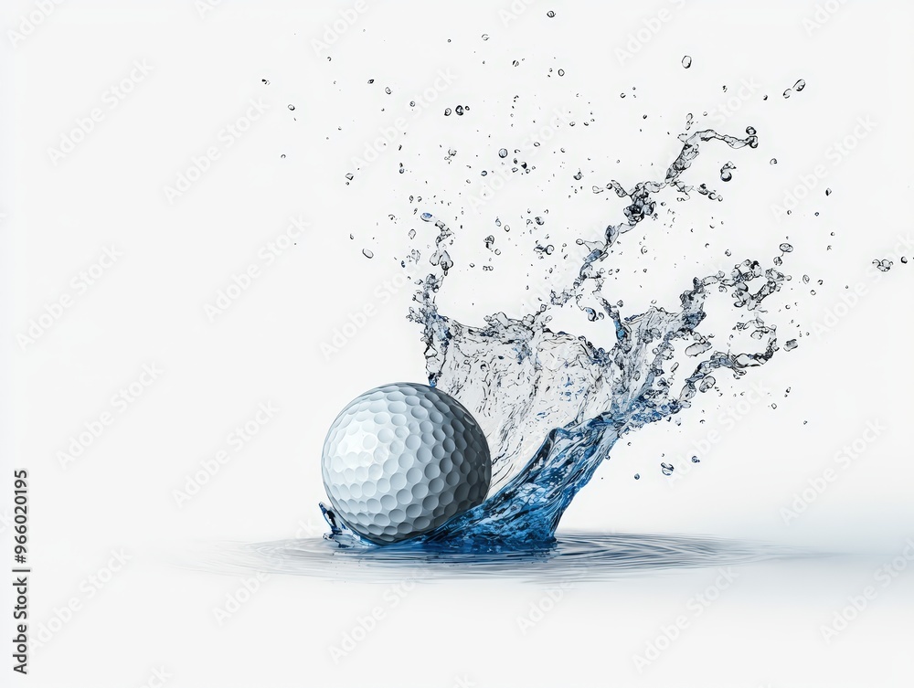 A dynamic image of a golf ball splashing into water, capturing motion and energy in a refreshing scene. A dynamic image of a golf ball splashing into water, capturing motion and energy in a refreshing scene.