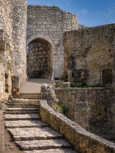 Stone staircase in the courtyard of Spiš Castle, Slovakia