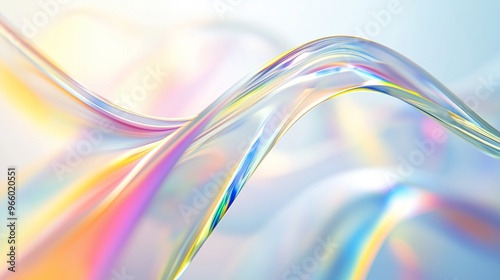 Close-up of white curved glass with holographic rainbow lines on a light background.