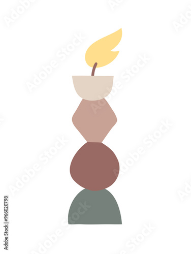 Wax vector decoration aesthetics candle. Hand drawn colored illustration. Delicate romantic element of decor. Cozy glowing burning candle wick. christmas, wedding, birthday, valentine day