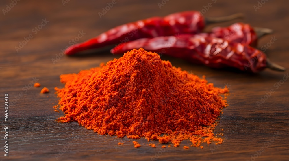 Chili Powder and Dried Peppers
Bright red chili powder next to dried chili peppers, all set against dark wood grain. Chili Powder and Dried Peppers
Bright red chili powder next to dried chili peppers, all set against dark wood grain.