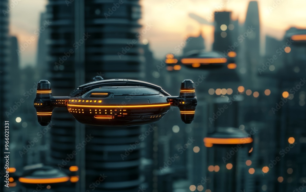 A futuristic city at night with glowing skyscrapers and flying vehicles A futuristic city at night with glowing skyscrapers and flying vehicles