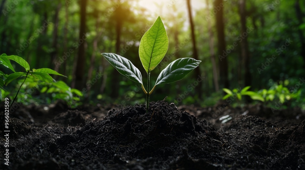 A photostock image of trees being planted to restore a dense forest, perfect for reforestation campaigns A photostock image of trees being planted to restore a dense forest, perfect for reforestation campaigns