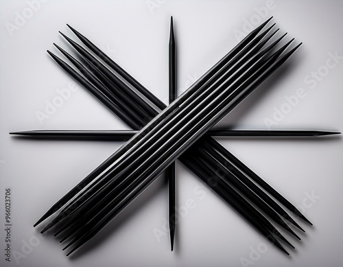 A group of four black sticks arranged in an X shape, creating a simple but striking visual