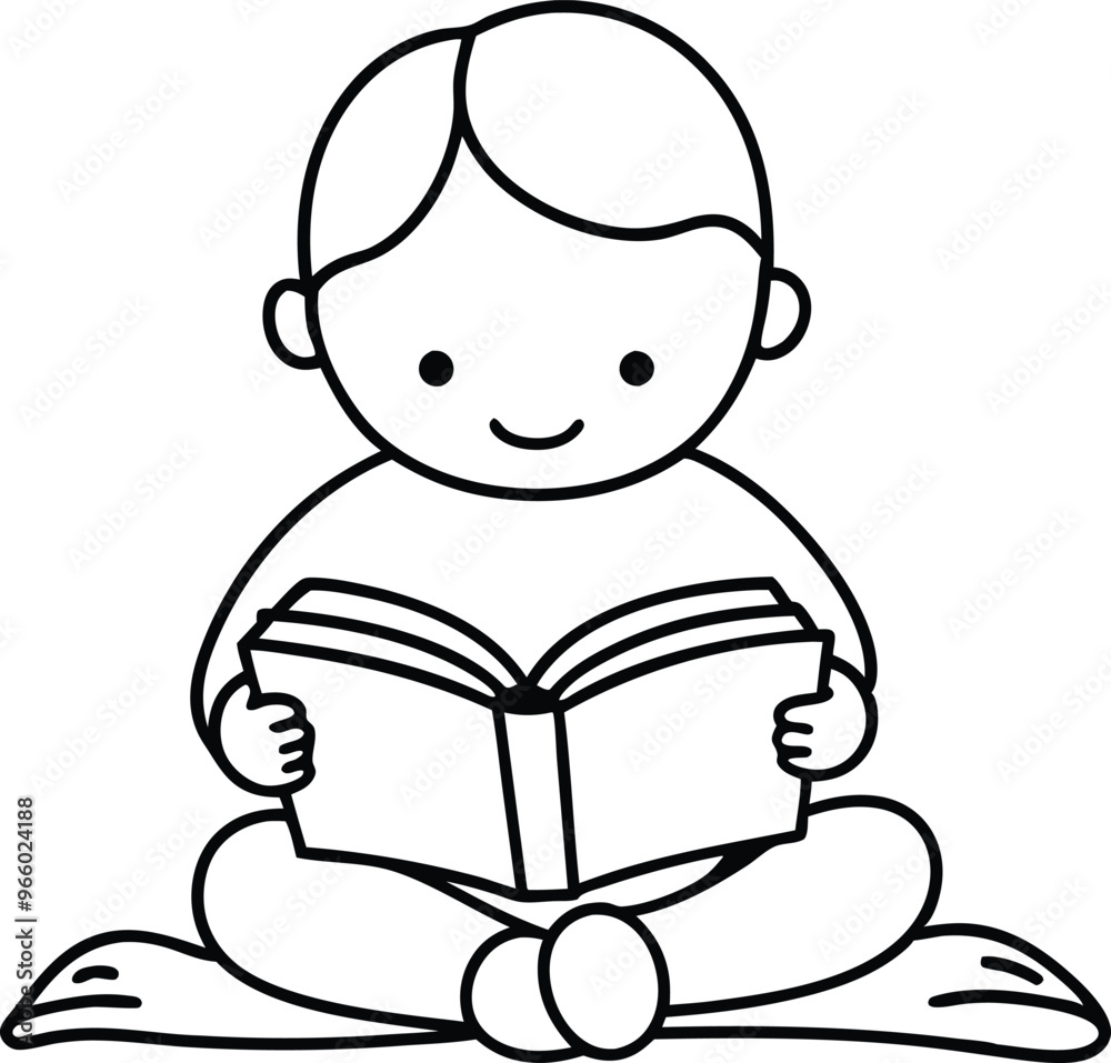 child read book line art vector illustration child read book line art vector illustration