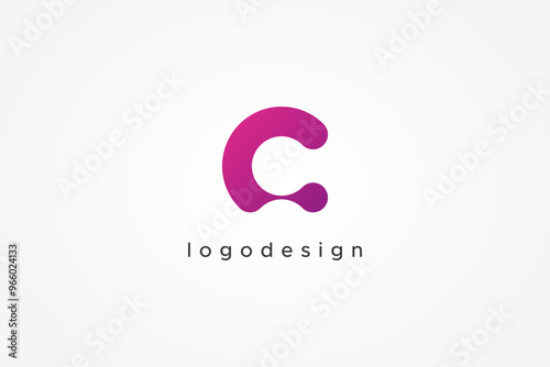 Abstract Initial Letter C Logo. Purple Gradient C Letter With Dot Isolated On White Background. Flat Vector Logo Design Template Element Usable For Branding Logos.