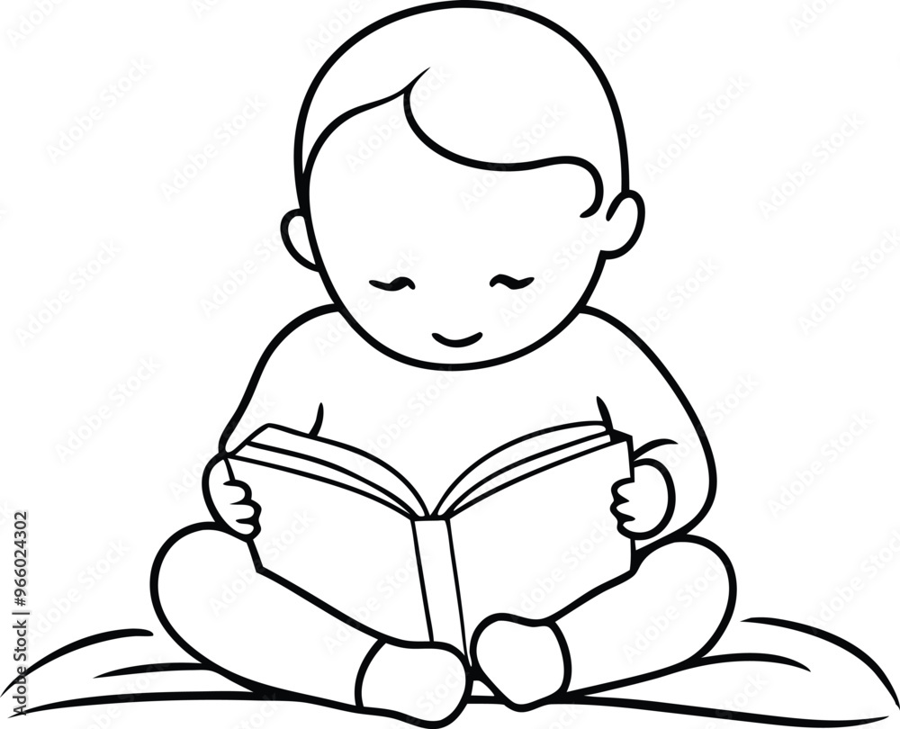 child read book line art vector illustration child read book line art vector illustration