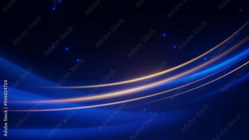 Curved blue and gold light trails sweep across a dark, starry background, creating a futuristic and elegant abstract design.