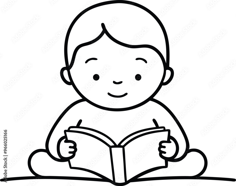 child read book line art vector illustration child read book line art vector illustration