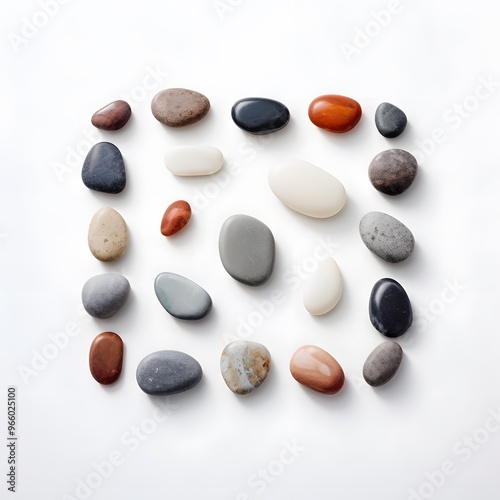 smooth pebbles on a white background