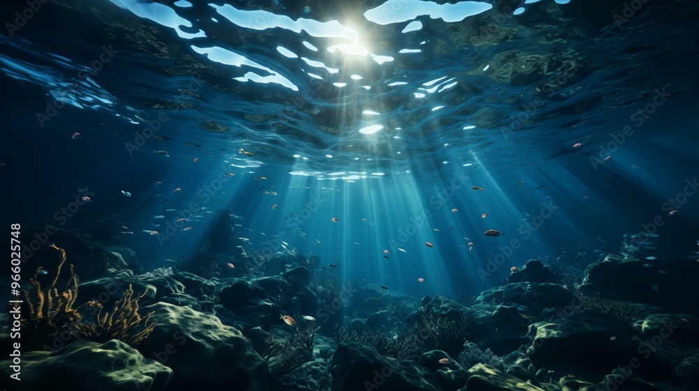A bright blue ocean with sunlight shining down on it A bright blue ocean with sunlight shining down on it