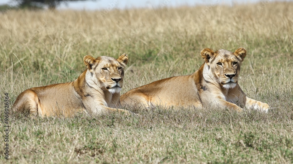 Lions Resting in the Serene Savannah Landscape Lions Resting in the Serene Savannah Landscape