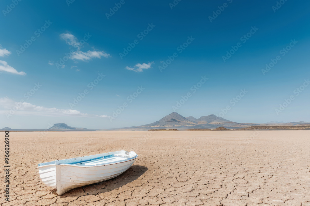Abandoned boat on dry cracked desert landscape Abandoned boat on dry cracked desert landscape