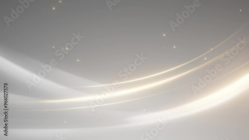 Smooth white and gold light waves gently curve across a light background, creating an ethereal, minimalistic, and calming abstract scene.